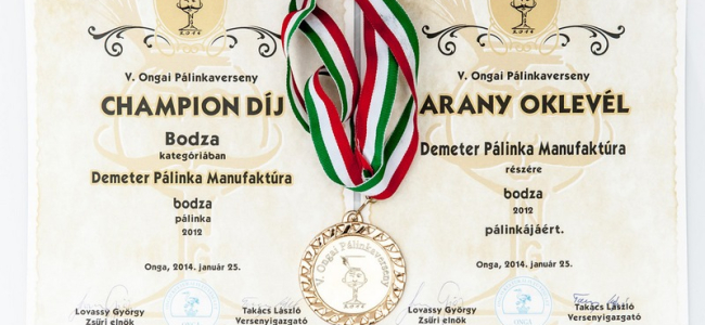 Champion díjas a Demeter Bodza Pálinka